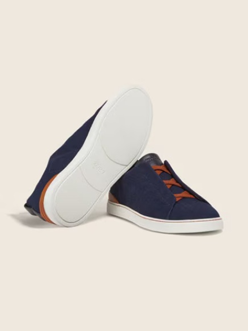 Zegna Triple Stitch Men's Navy denim  Slip-On Sneakers